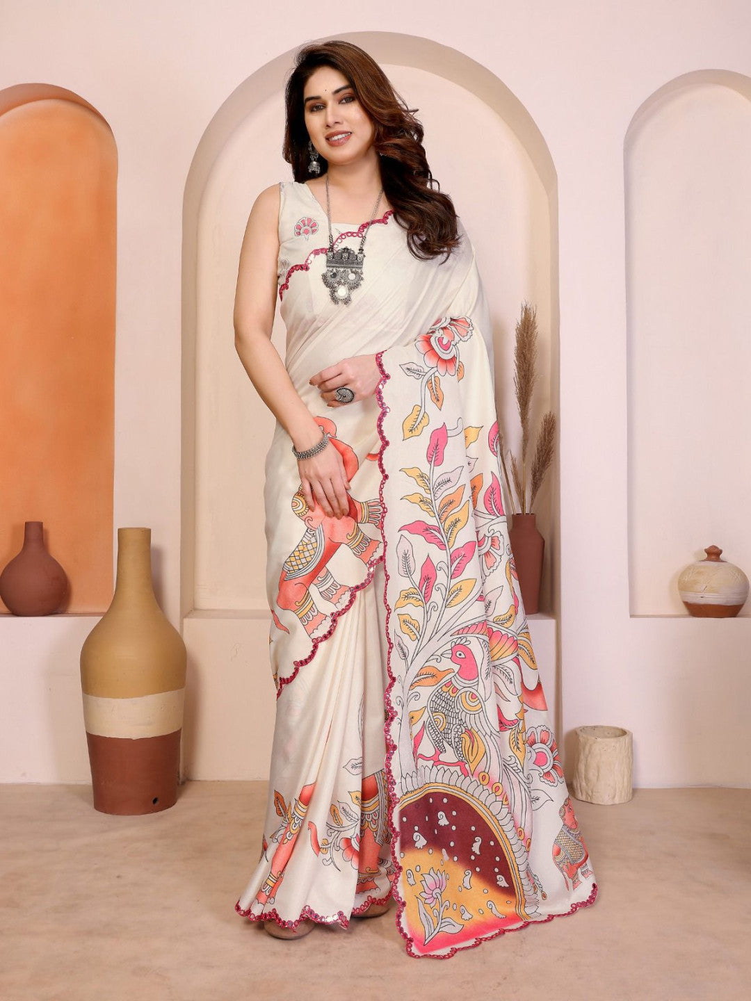 Manipuram silk saree with kalamkari digital printed work