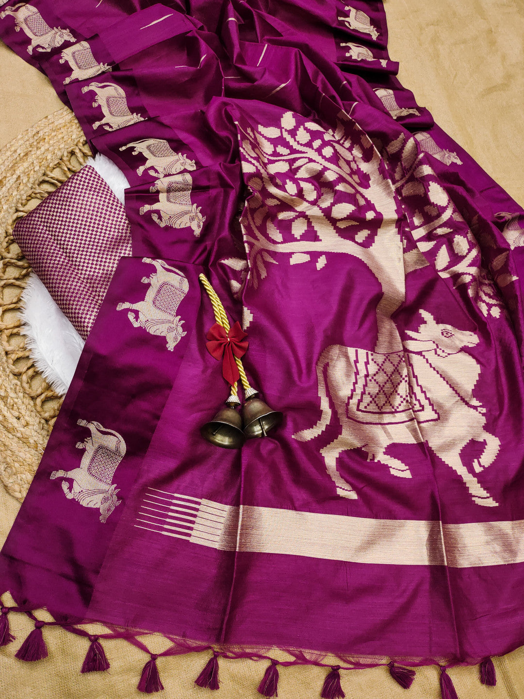 Khadi raw silk saree with zari weaving cow pallu and border