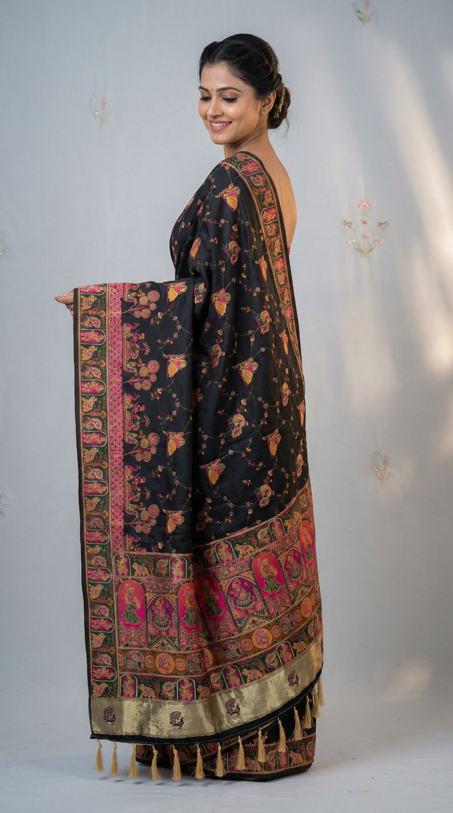 Rajwadi viscose pashmina silk weaving saree with lagdi patta pallu