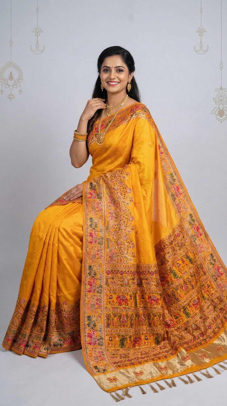 Soft Rajwadi pashmina silk weaving saree with lagdi patta pallu