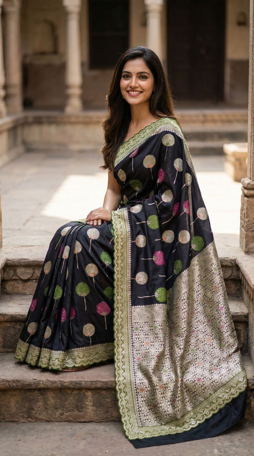 Pure khaddi georgette silk saree with coding sequence less border