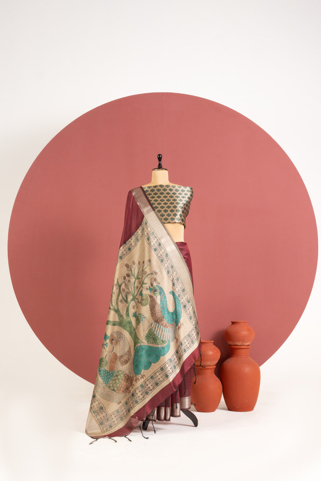 Khadi raw silk saree with kalamkari printed work