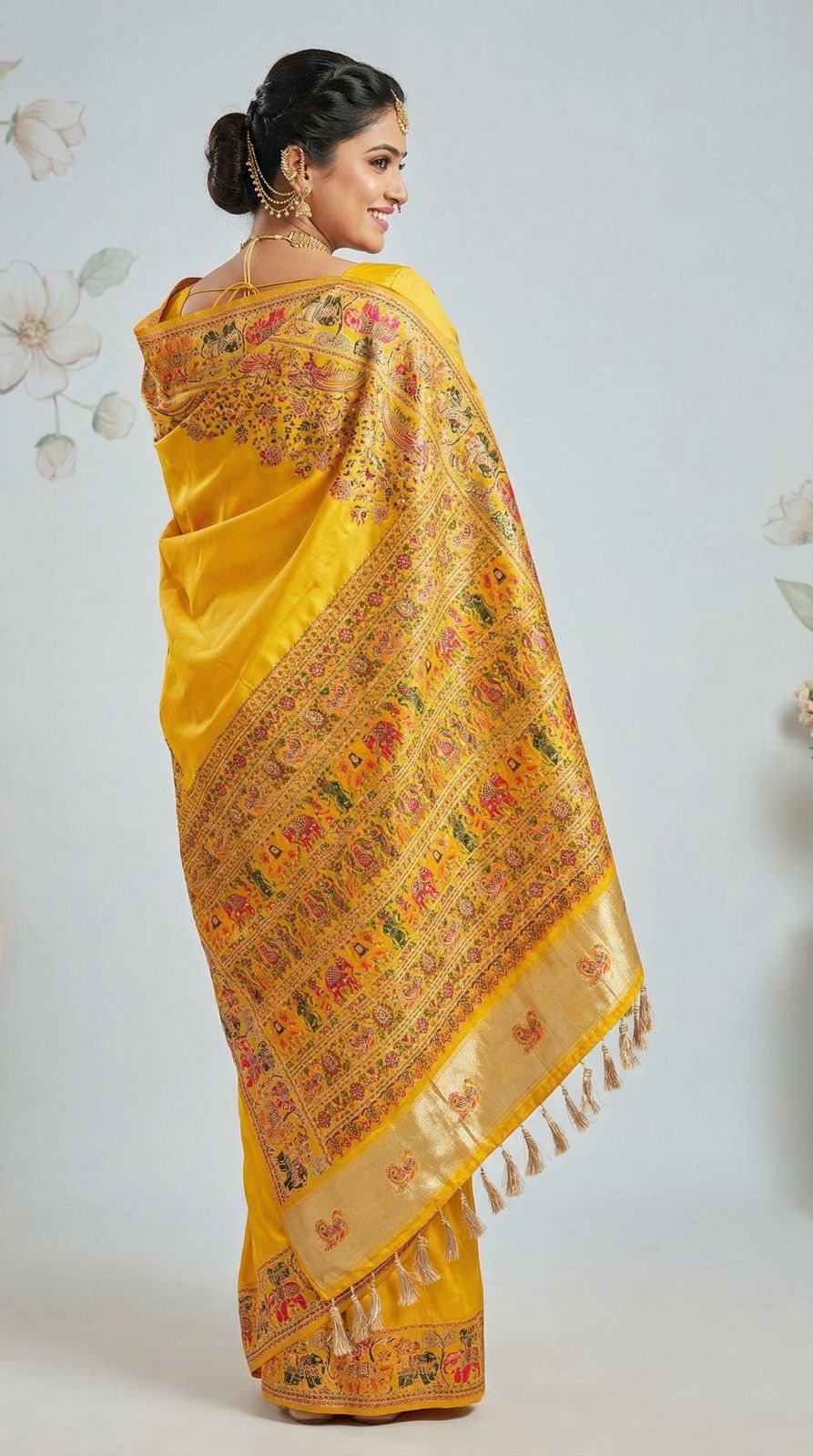 Soft Rajwadi pashmina silk weaving saree with lagdi patta pallu