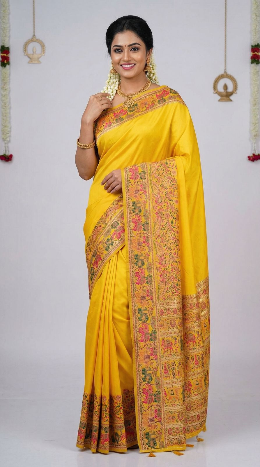 Traditional viscose pashmina silk saree with woven design